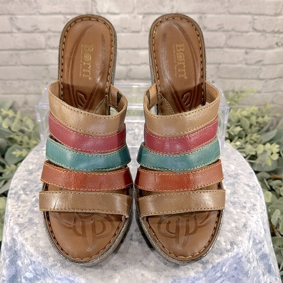 Born “Lumi Sand” Multicolor Leather 5-Band Open Toe Wedge Sandals WMS 9M✨NWOT✨ - Picture 3 of 9